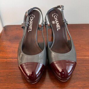 Chanel Patent Leather Slingback Platform Heels - 37.5